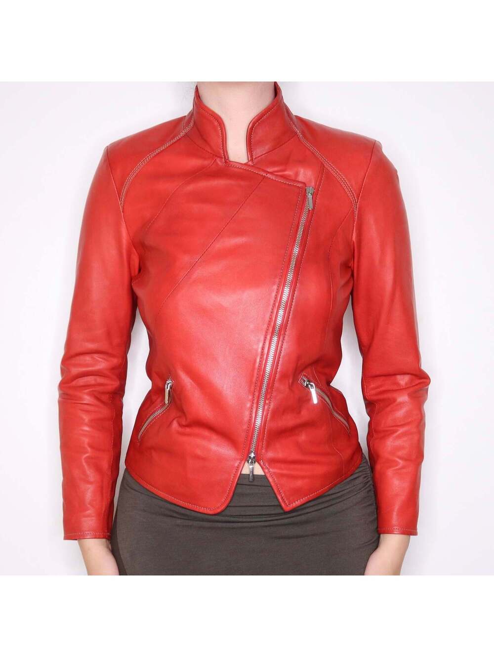 90s Italian Red Leather Moto Jacket (M)